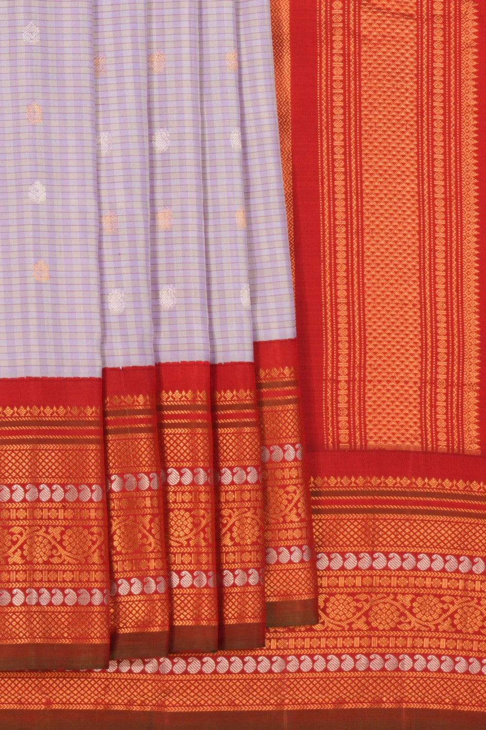 Image of Gadwal Silk Kattam Grey Saree